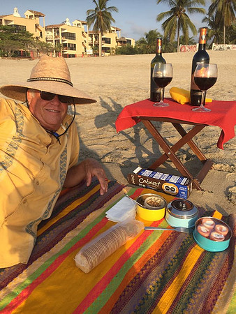 Our first sunset picnic in Lo de Marcos - sampling wines